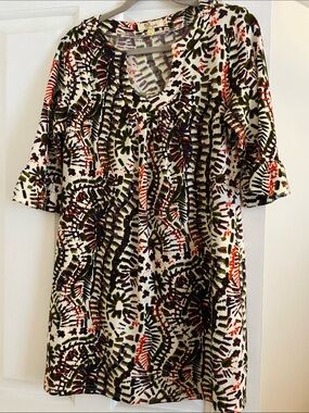 Aryeh Olive, Rust & Black Abstract Botanical Mini Dress